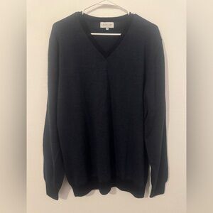 Ledbury NAVY The Emmons Stripe V-Neck Italian Merino Wool Sweater Luxe Soft XL